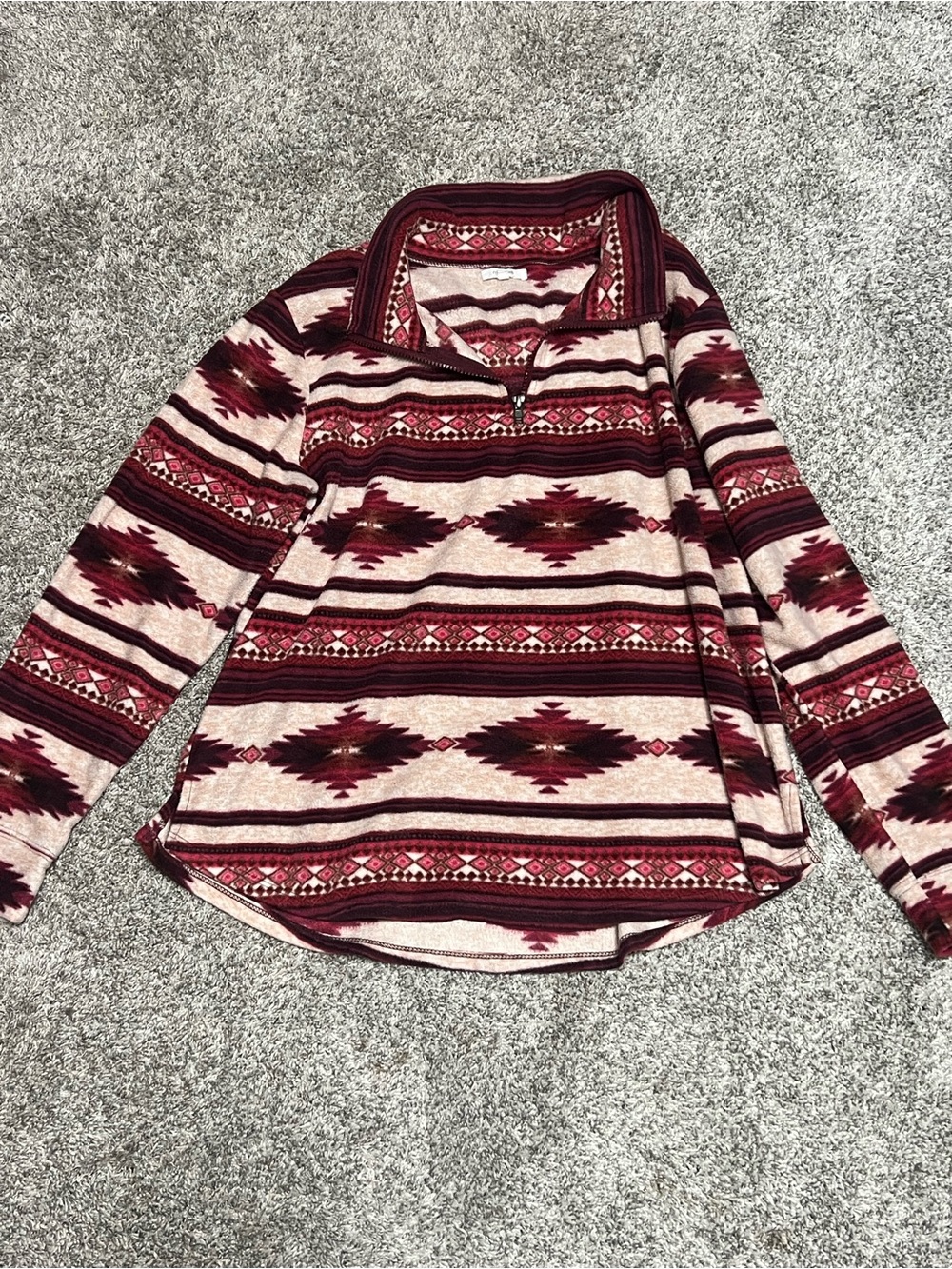 Women’s Aztec Print Half-Zip Pullover in Burgundy & Cream